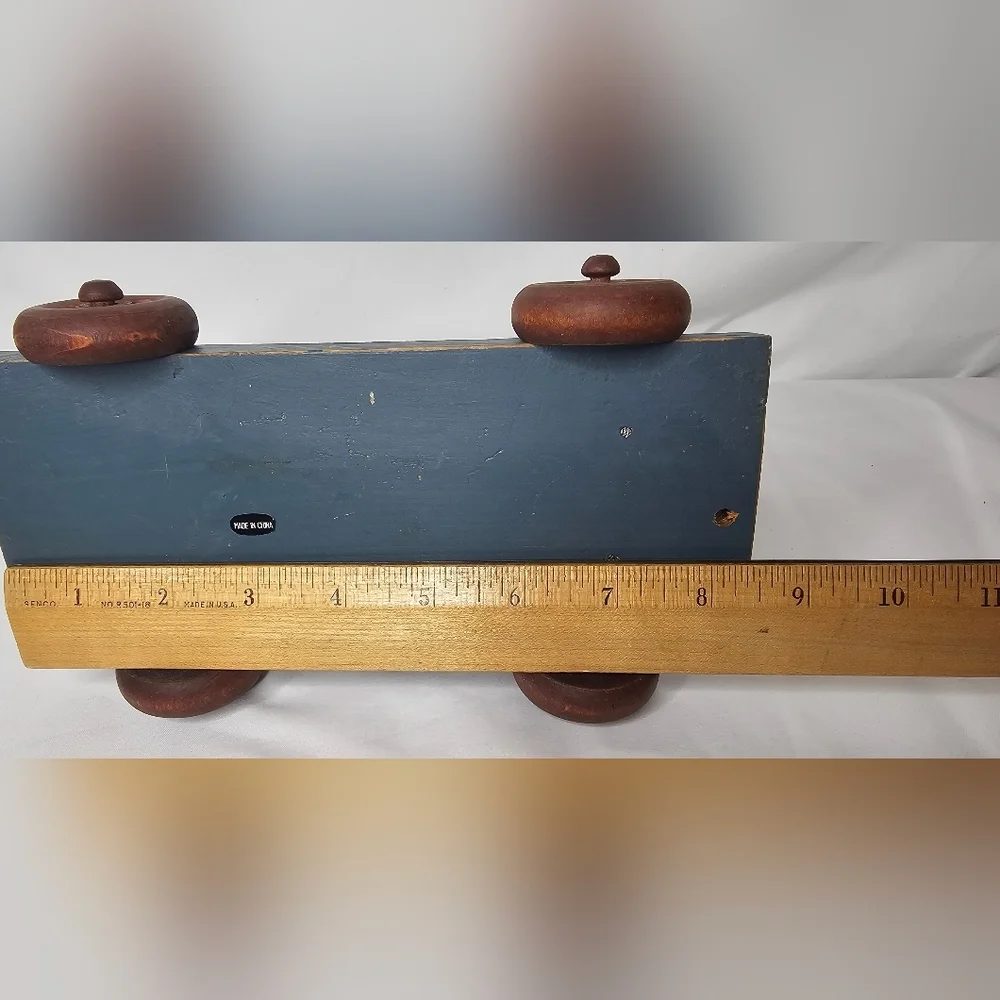 Vintage Hand Painted Wooden Tuxedo Cat Pull Toy Figurine on Wheels